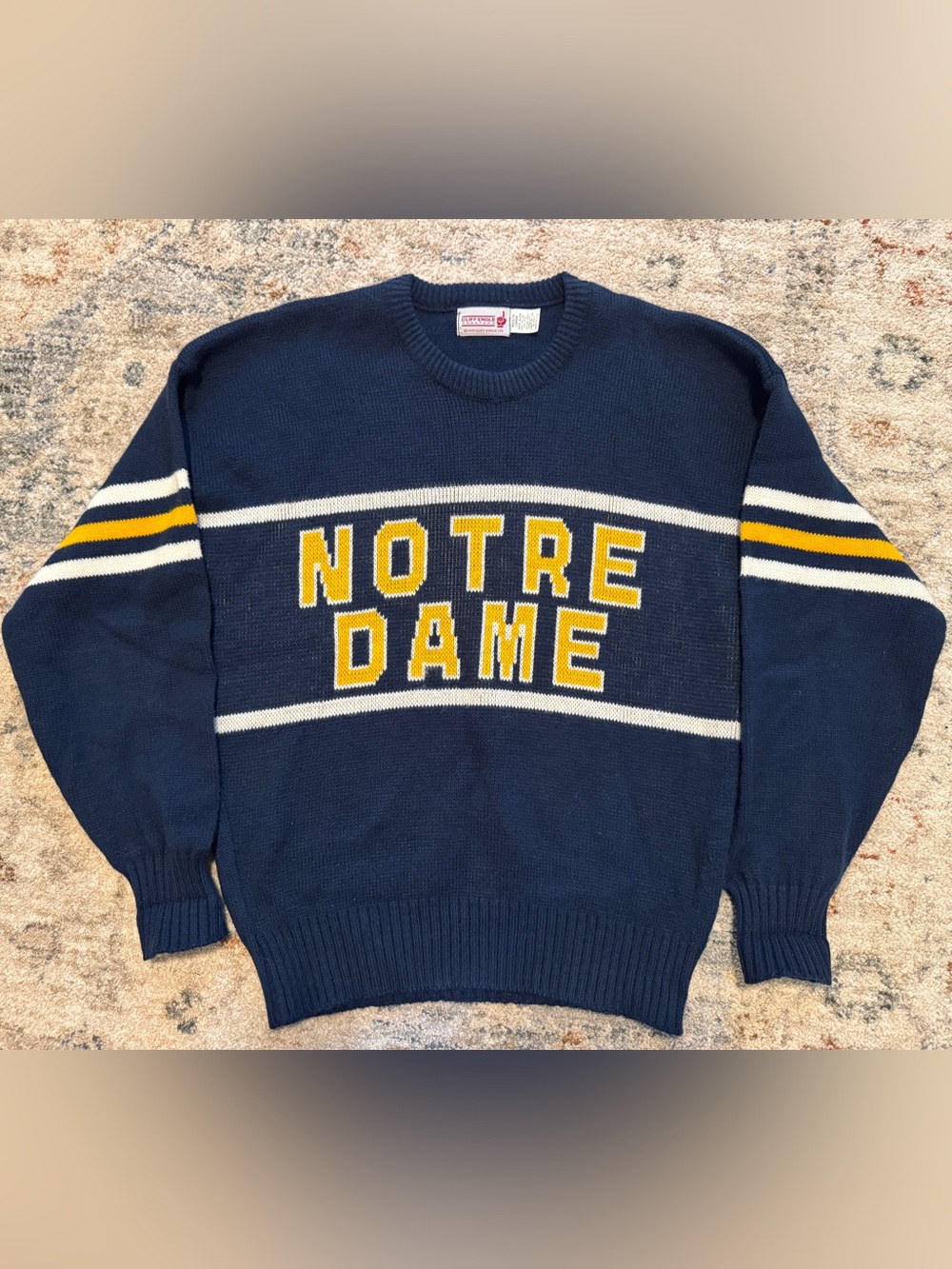 ⁠Vintage 1984 Cliff Engle Notre Dame Knit Sweater Mens Large Wool Blend USA